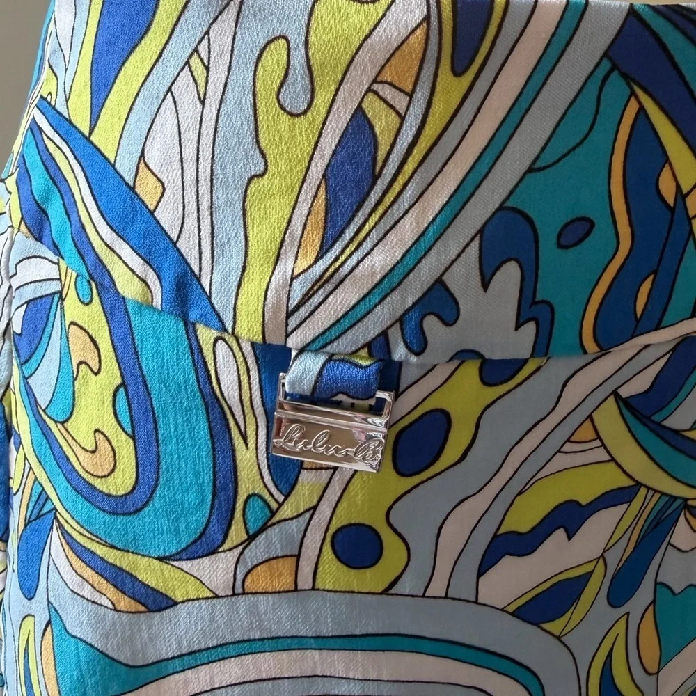 Lulu-B Size 4 Blue & Yellow Psychedelic Print Skort | Golf Resort Stretch Skirt